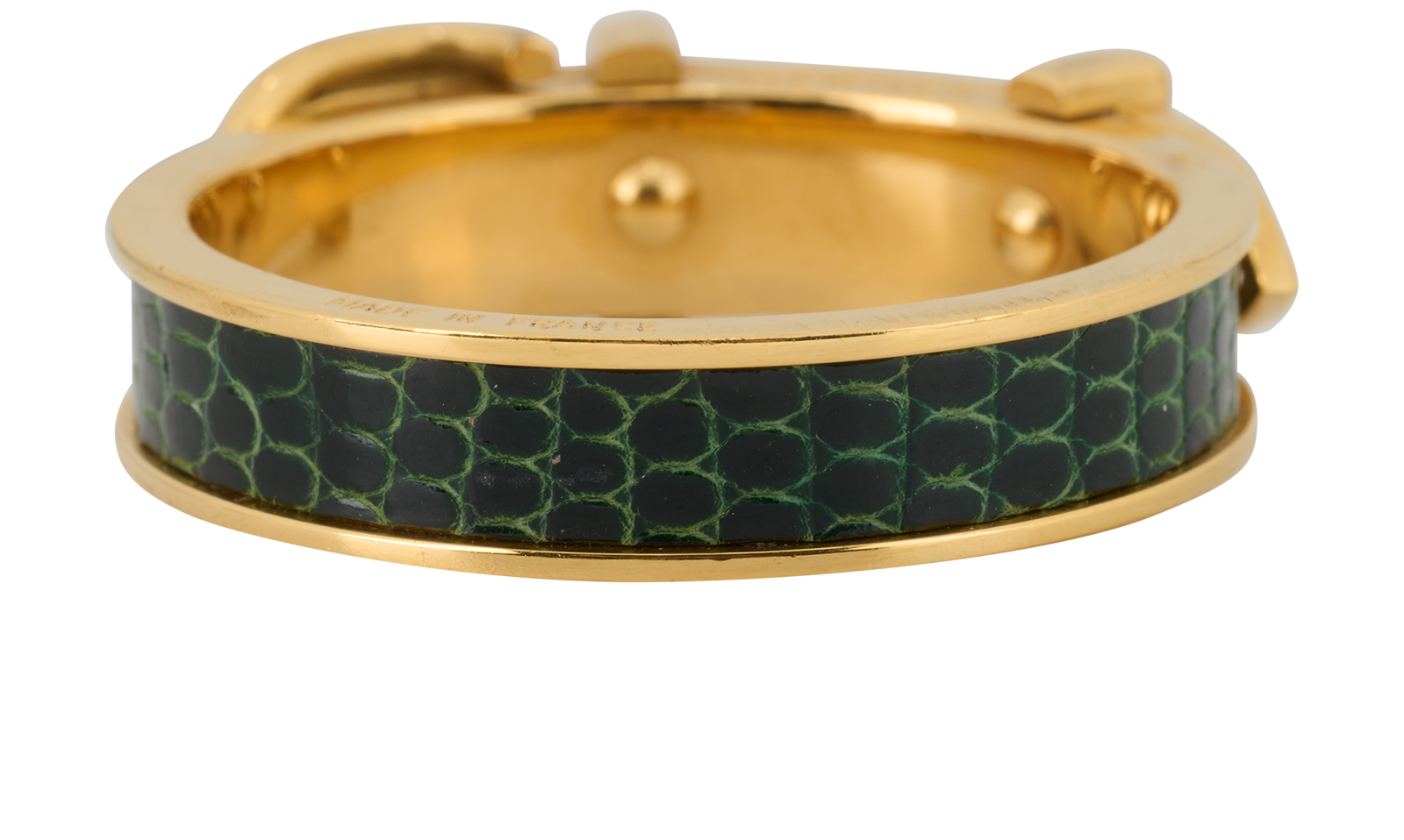 Hermes Scarf Ring, &pound;140, Accessories, Gold/Green, Lizard, Back view